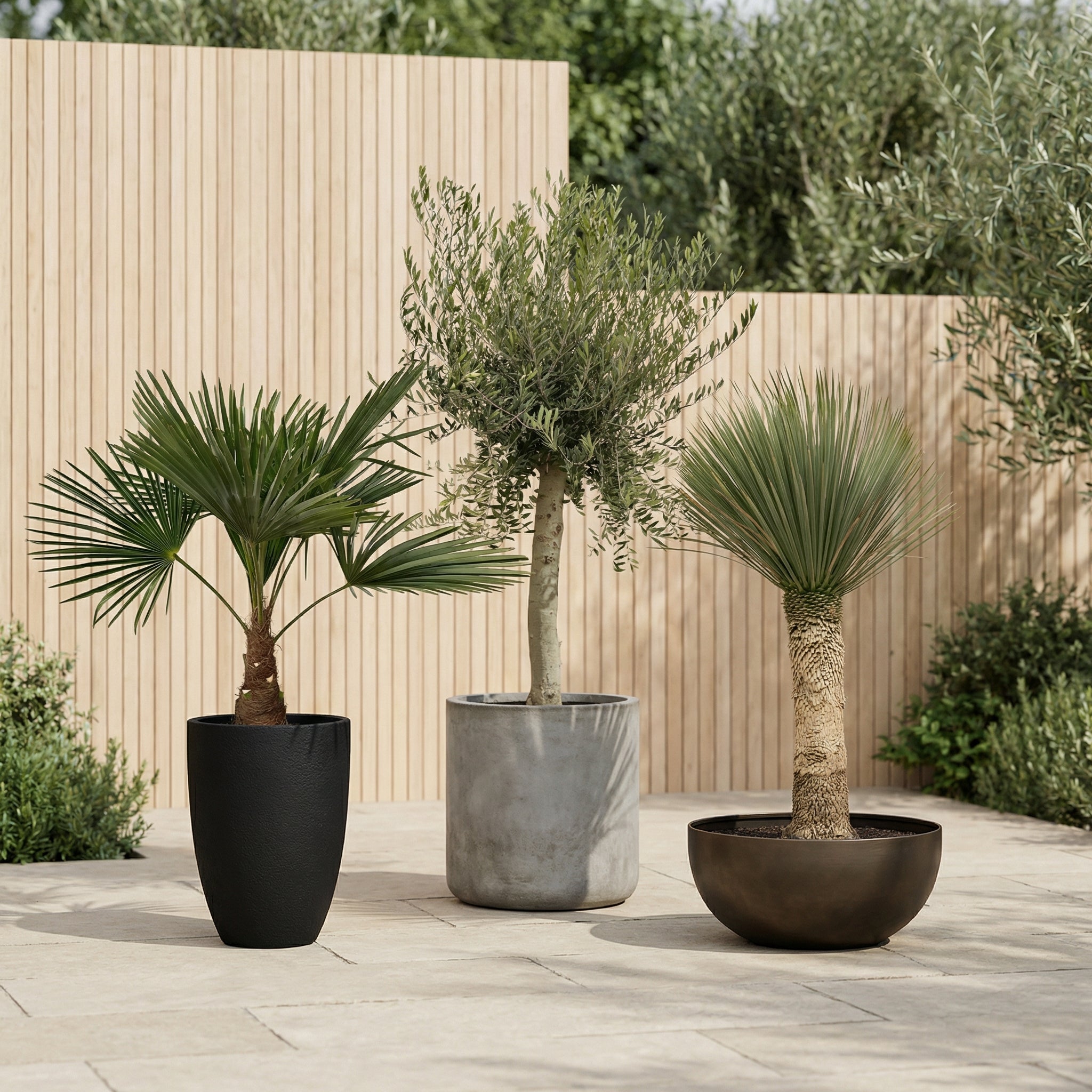 plant in hoge pot buiten